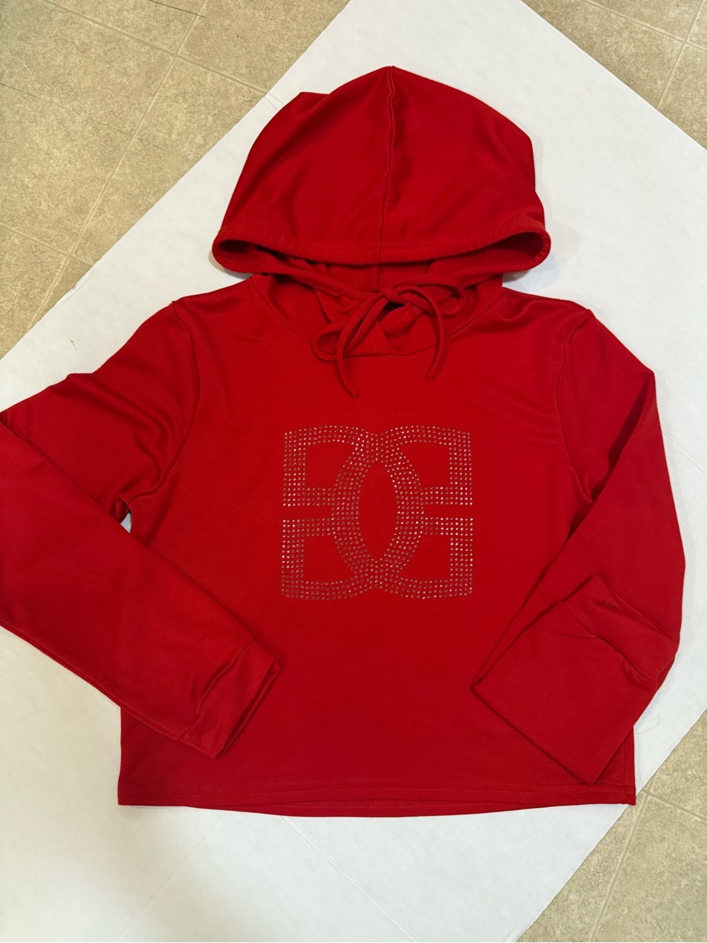 DC Girls' Red Hooded Pullover with Rhinestone Logo